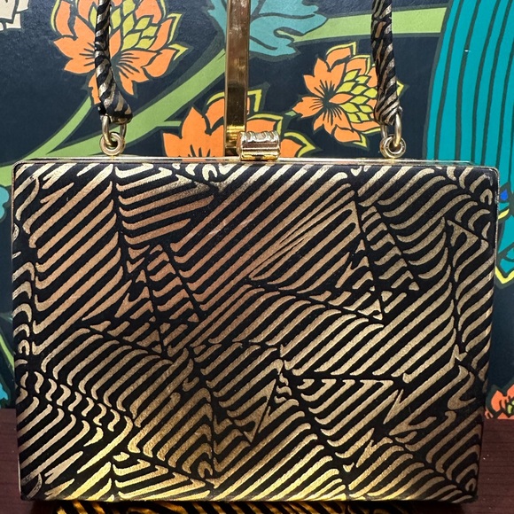 Bally Vintage Graphic Print Box Bag – Black & Gold - Picture 1 of 10